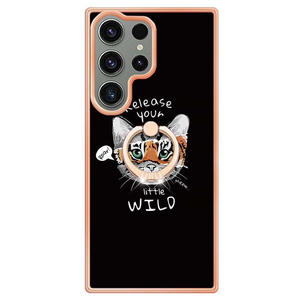 YB IMD Series-20 Style D for Samsung Galaxy S23 Ultra TPU Phone Case IMD Pattern Kickstand 2.0mm Electroplating Cover