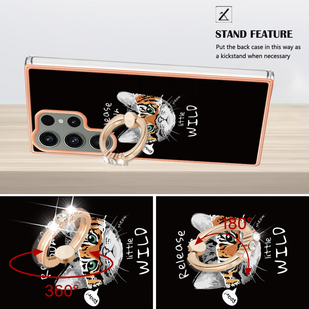 YB IMD Series-20 Style D for Samsung Galaxy S23 Ultra TPU Phone Case IMD Pattern Kickstand 2.0mm Electroplating Cover