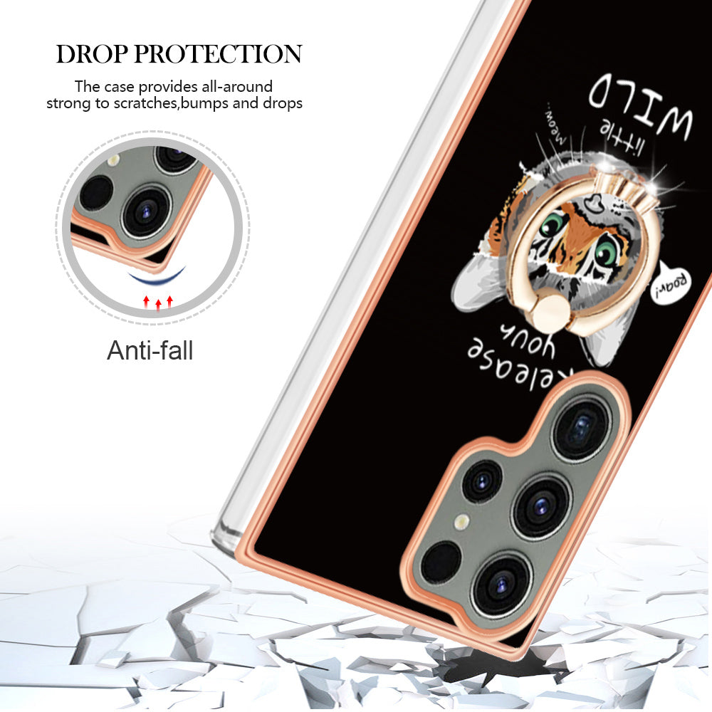 YB IMD Series-20 Style D for Samsung Galaxy S23 Ultra TPU Phone Case IMD Pattern Kickstand 2.0mm Electroplating Cover