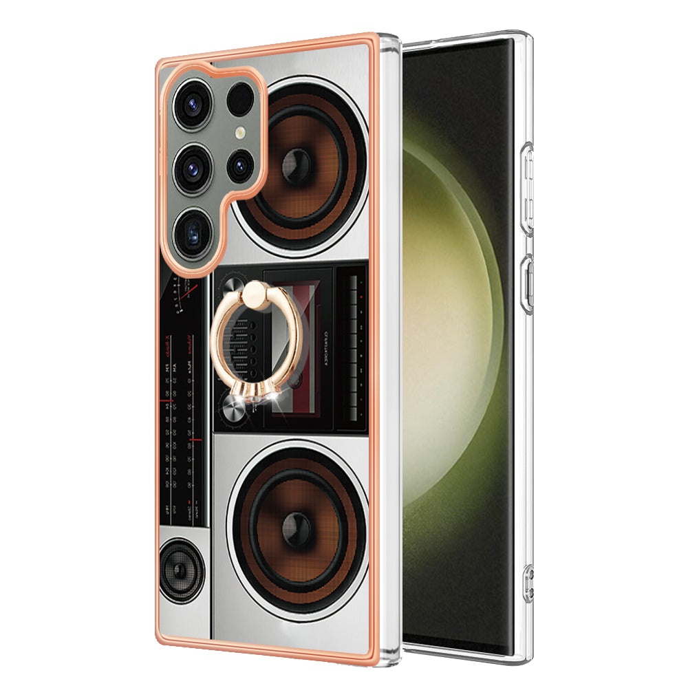YB IMD Series-20 Style D for Samsung Galaxy S23 Ultra TPU Phone Case IMD Pattern Kickstand 2.0mm Electroplating Cover