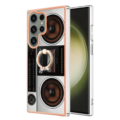 YB IMD Series-20 Style D for Samsung Galaxy S23 Ultra TPU Phone Case IMD Pattern Kickstand 2.0mm Electroplating Cover