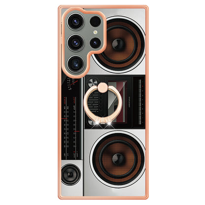 YB IMD Series-20 Style D for Samsung Galaxy S23 Ultra TPU Phone Case IMD Pattern Kickstand 2.0mm Electroplating Cover