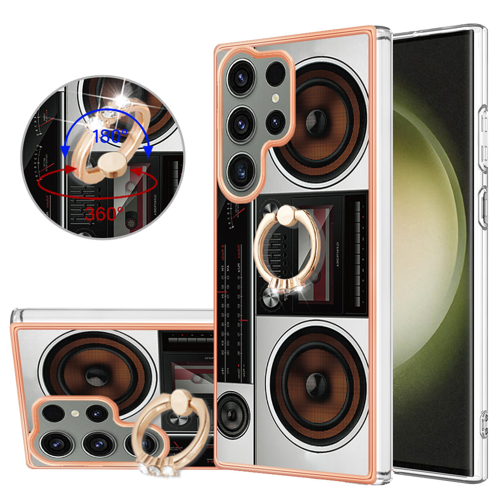 YB IMD Series-20 Style D for Samsung Galaxy S23 Ultra TPU Phone Case IMD Pattern Kickstand 2.0mm Electroplating Cover