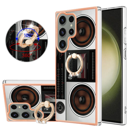 YB IMD Series-20 Style D for Samsung Galaxy S23 Ultra TPU Phone Case IMD Pattern Kickstand 2.0mm Electroplating Cover