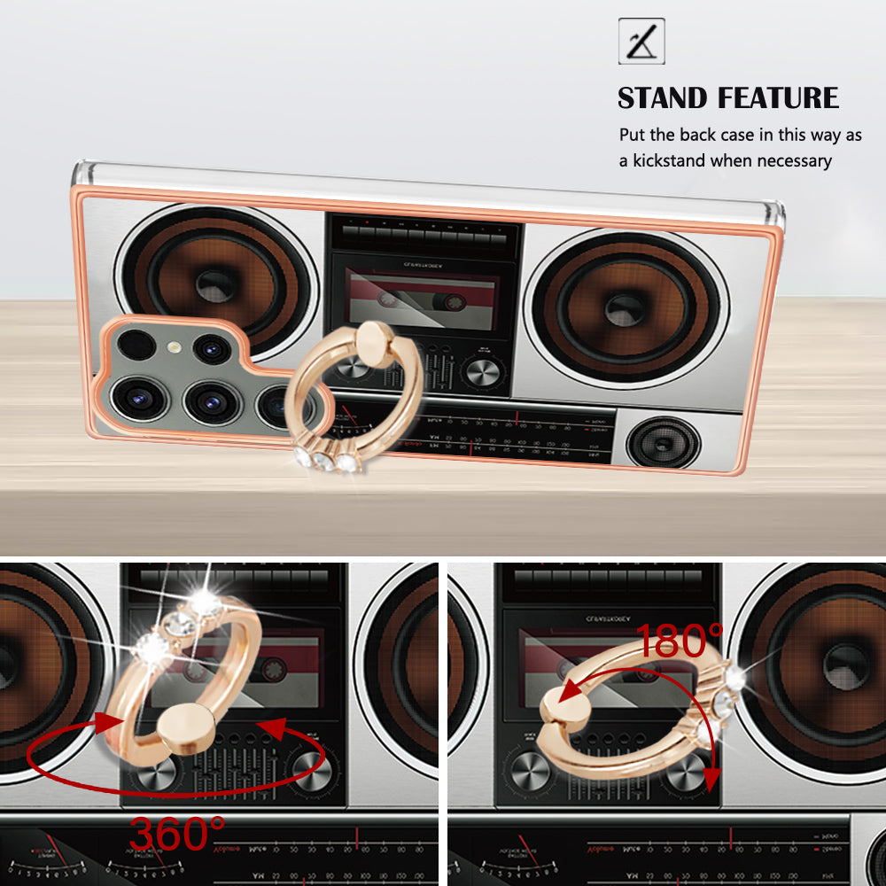 YB IMD Series-20 Style D for Samsung Galaxy S23 Ultra TPU Phone Case IMD Pattern Kickstand 2.0mm Electroplating Cover
