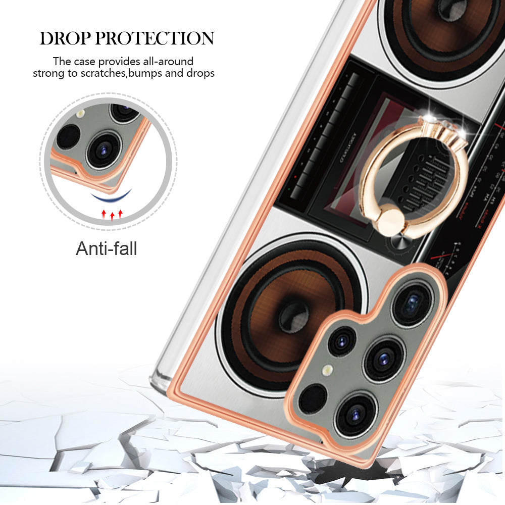 YB IMD Series-20 Style D for Samsung Galaxy S23 Ultra TPU Phone Case IMD Pattern Kickstand 2.0mm Electroplating Cover