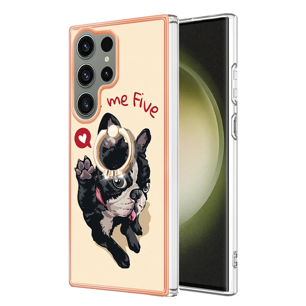 YB IMD Series-20 Style D for Samsung Galaxy S23 Ultra TPU Phone Case IMD Pattern Kickstand 2.0mm Electroplating Cover