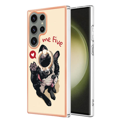 YB IMD Series-20 Style D for Samsung Galaxy S23 Ultra TPU Phone Case IMD Pattern Kickstand 2.0mm Electroplating Cover