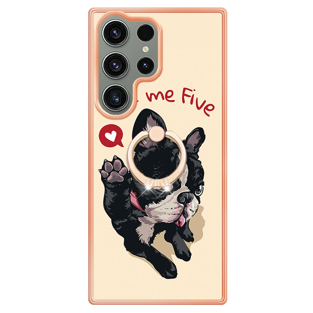 YB IMD Series-20 Style D for Samsung Galaxy S23 Ultra TPU Phone Case IMD Pattern Kickstand 2.0mm Electroplating Cover