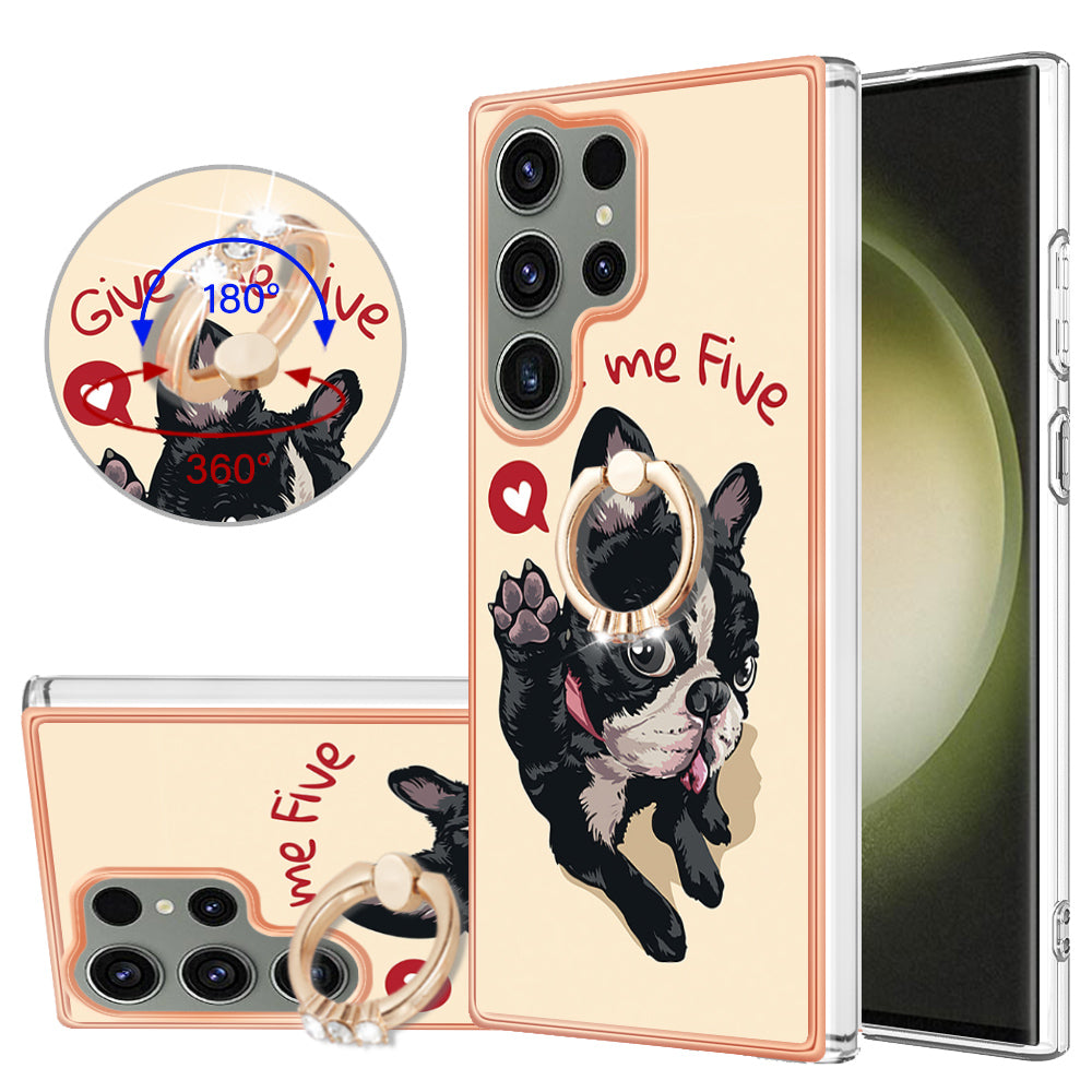 YB IMD Series-20 Style D for Samsung Galaxy S23 Ultra TPU Phone Case IMD Pattern Kickstand 2.0mm Electroplating Cover