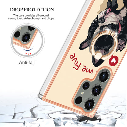 YB IMD Series-20 Style D for Samsung Galaxy S23 Ultra TPU Phone Case IMD Pattern Kickstand 2.0mm Electroplating Cover