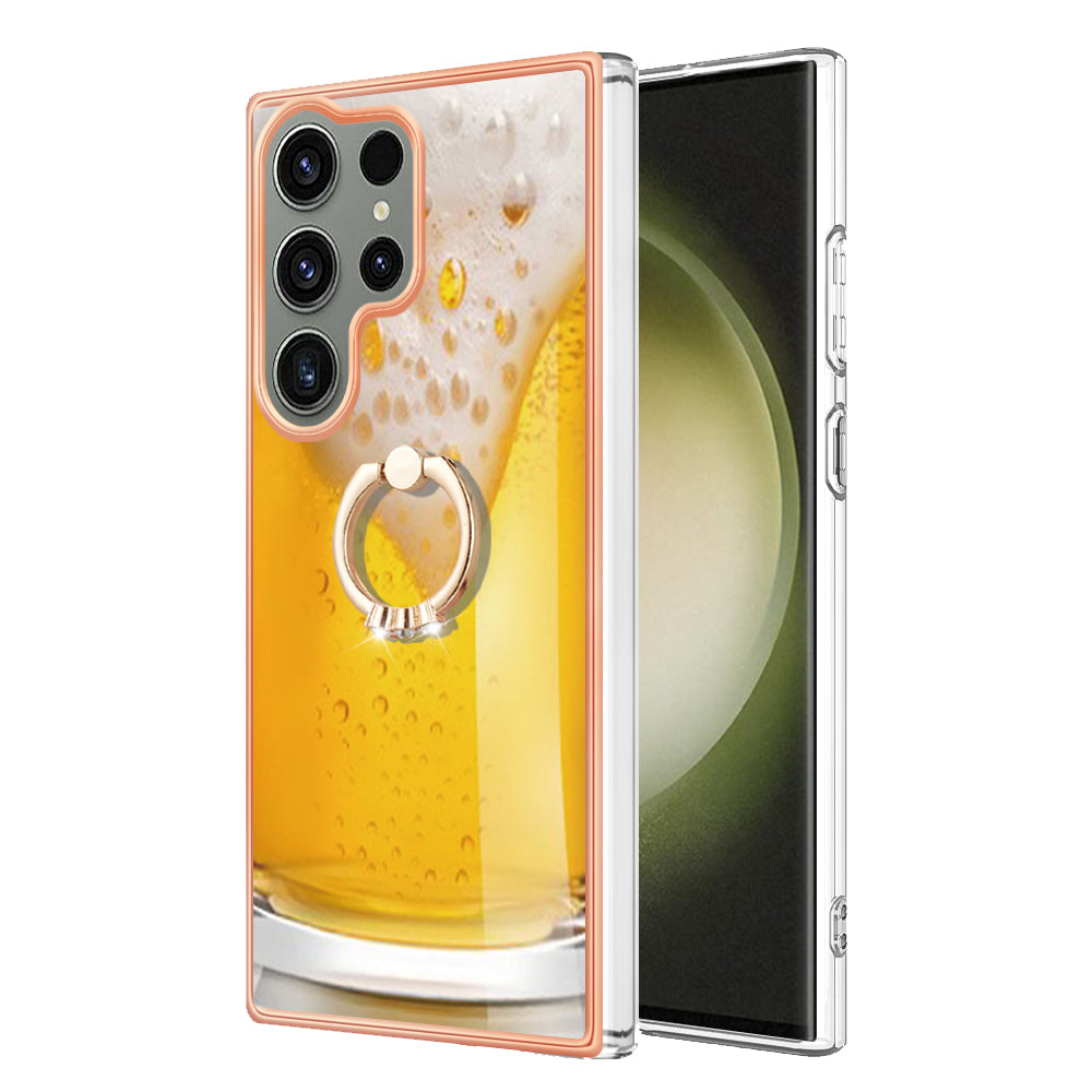 YB IMD Series-20 Style D for Samsung Galaxy S23 Ultra TPU Phone Case IMD Pattern Kickstand 2.0mm Electroplating Cover