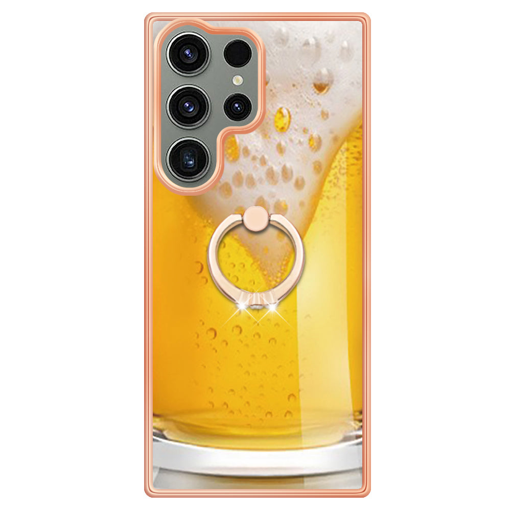 YB IMD Series-20 Style D for Samsung Galaxy S23 Ultra TPU Phone Case IMD Pattern Kickstand 2.0mm Electroplating Cover