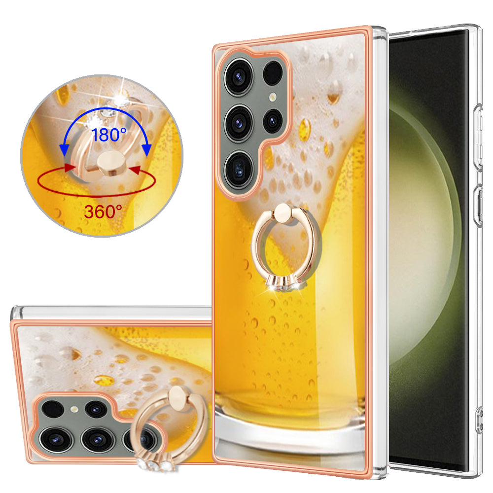 YB IMD Series-20 Style D for Samsung Galaxy S23 Ultra TPU Phone Case IMD Pattern Kickstand 2.0mm Electroplating Cover