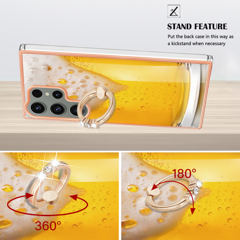 YB IMD Series-20 Style D for Samsung Galaxy S23 Ultra TPU Phone Case IMD Pattern Kickstand 2.0mm Electroplating Cover