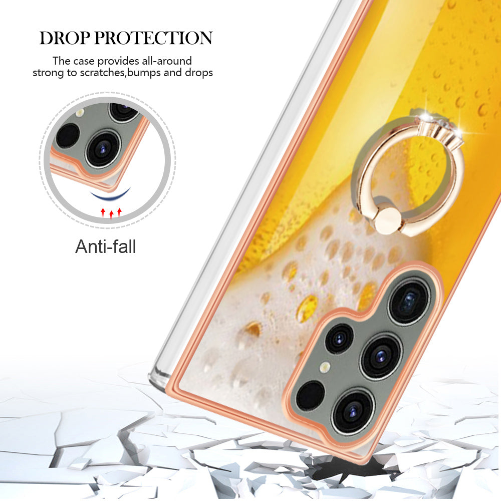 YB IMD Series-20 Style D for Samsung Galaxy S23 Ultra TPU Phone Case IMD Pattern Kickstand 2.0mm Electroplating Cover