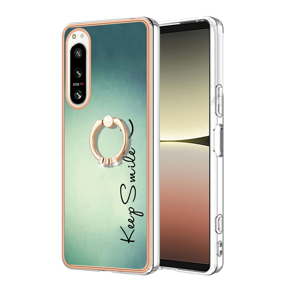 YB IMD Series-20 Style D Kickstand Phone Cover for Sony Xperia 5 IV 5G 2.0mm IMD Pattern Electroplating TPU Cover
