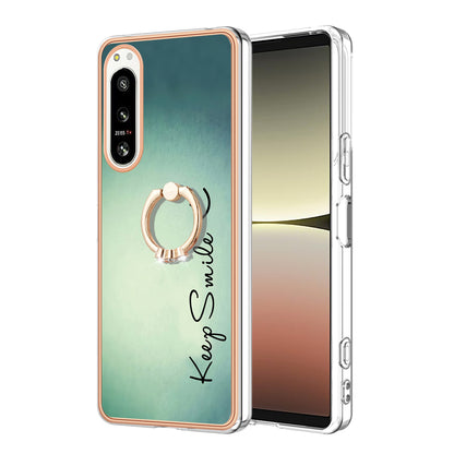 YB IMD Series-20 Style D Kickstand Phone Cover for Sony Xperia 5 IV 5G 2.0mm IMD Pattern Electroplating TPU Cover