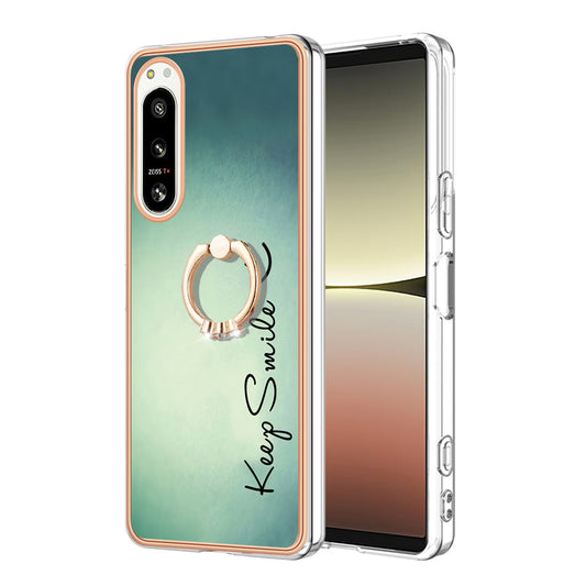YB IMD Series-20 Style D Kickstand Phone Cover for Sony Xperia 5 IV 5G 2.0mm IMD Pattern Electroplating TPU Cover