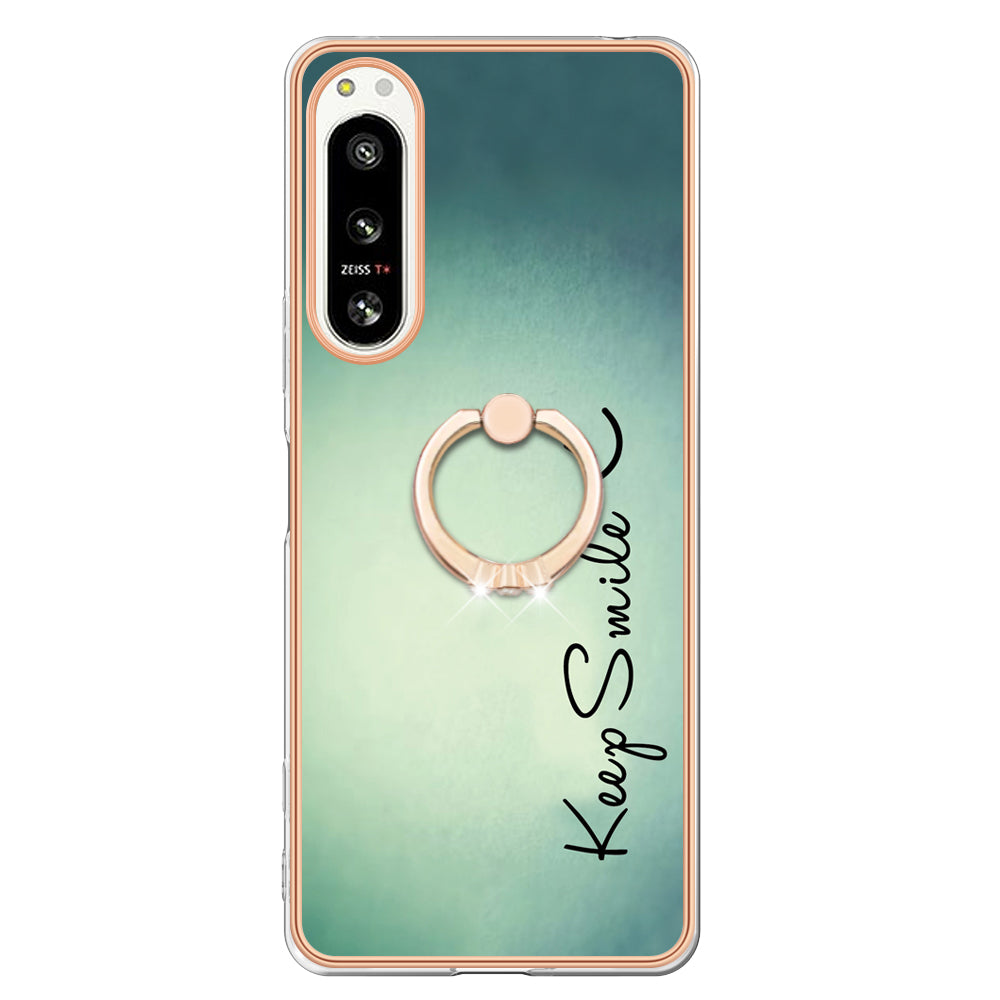 YB IMD Series-20 Style D Kickstand Phone Cover for Sony Xperia 5 IV 5G 2.0mm IMD Pattern Electroplating TPU Cover