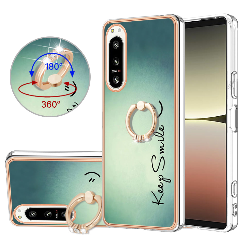 YB IMD Series-20 Style D Kickstand Phone Cover for Sony Xperia 5 IV 5G 2.0mm IMD Pattern Electroplating TPU Cover