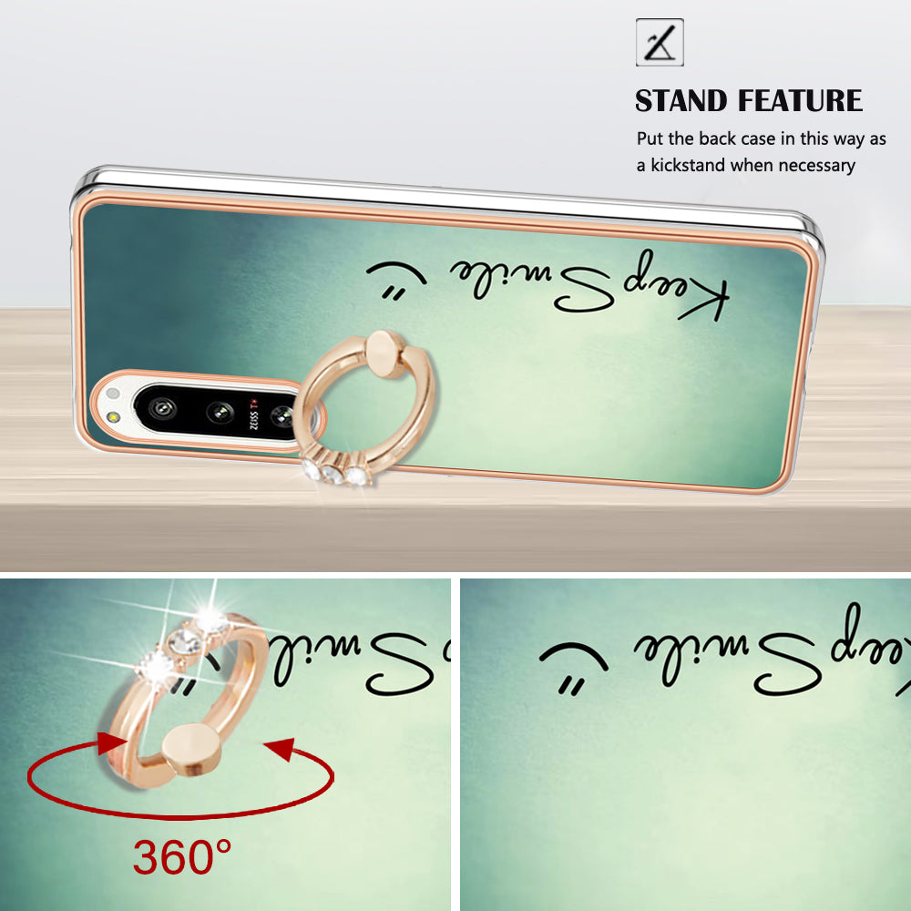 YB IMD Series-20 Style D Kickstand Phone Cover for Sony Xperia 5 IV 5G 2.0mm IMD Pattern Electroplating TPU Cover