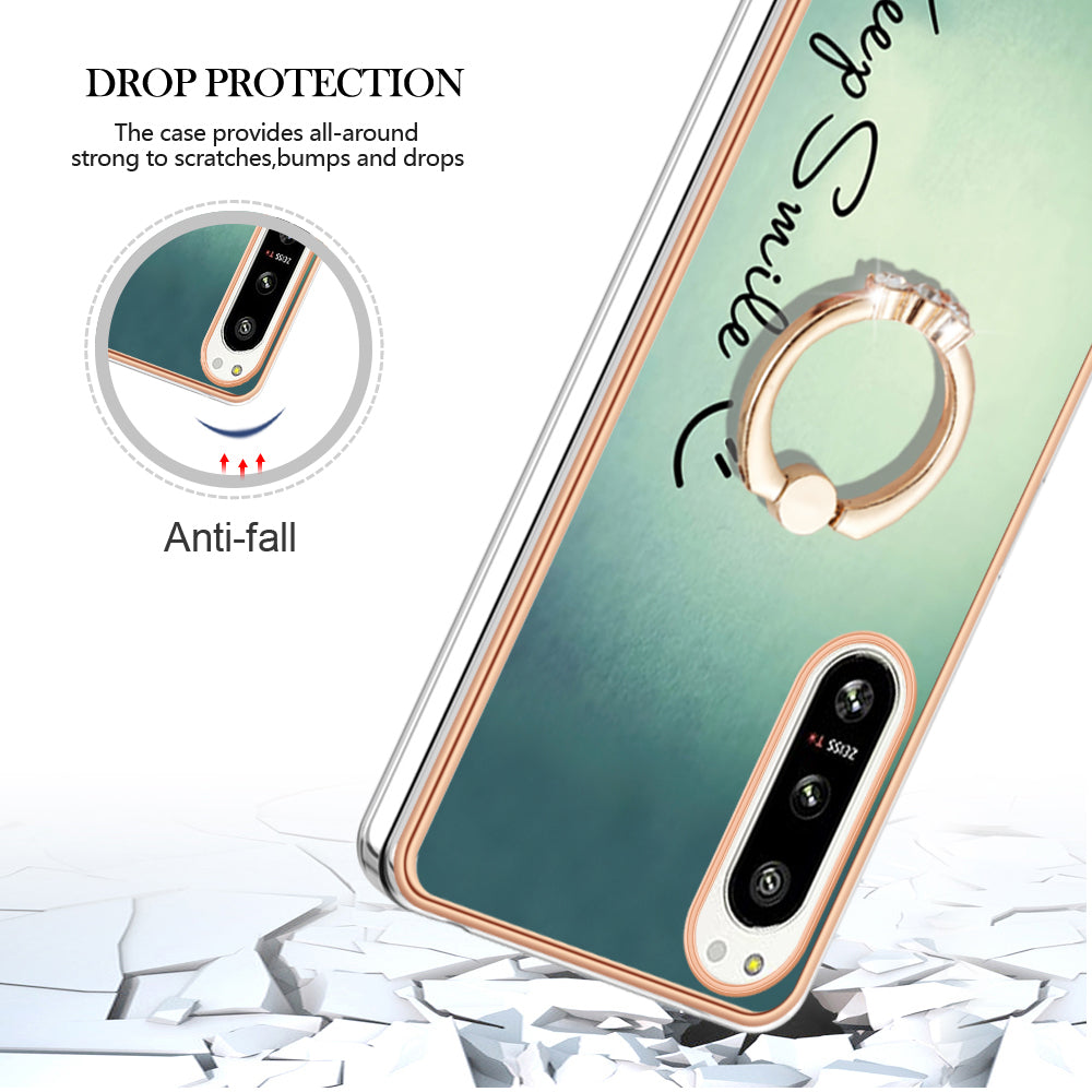 YB IMD Series-20 Style D Kickstand Phone Cover for Sony Xperia 5 IV 5G 2.0mm IMD Pattern Electroplating TPU Cover