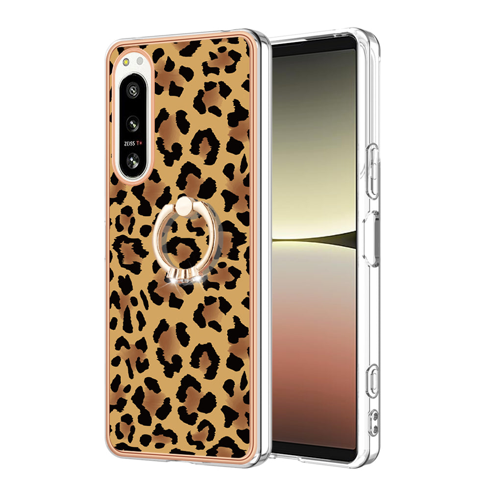 YB IMD Series-20 Style D Kickstand Phone Cover for Sony Xperia 5 IV 5G 2.0mm IMD Pattern Electroplating TPU Cover