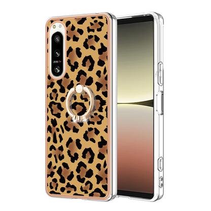 YB IMD Series-20 Style D Kickstand Phone Cover for Sony Xperia 5 IV 5G 2.0mm IMD Pattern Electroplating TPU Cover