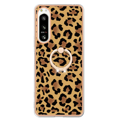 YB IMD Series-20 Style D Kickstand Phone Cover for Sony Xperia 5 IV 5G 2.0mm IMD Pattern Electroplating TPU Cover