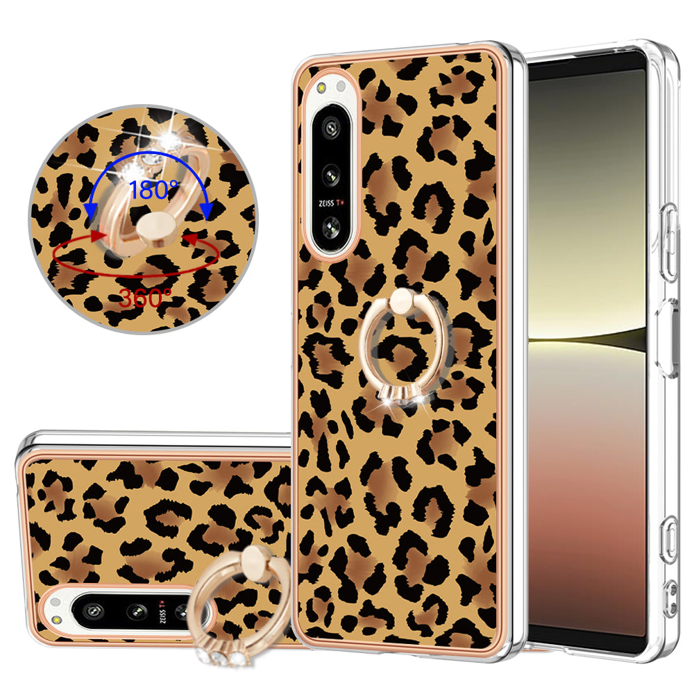 YB IMD Series-20 Style D Kickstand Phone Cover for Sony Xperia 5 IV 5G 2.0mm IMD Pattern Electroplating TPU Cover