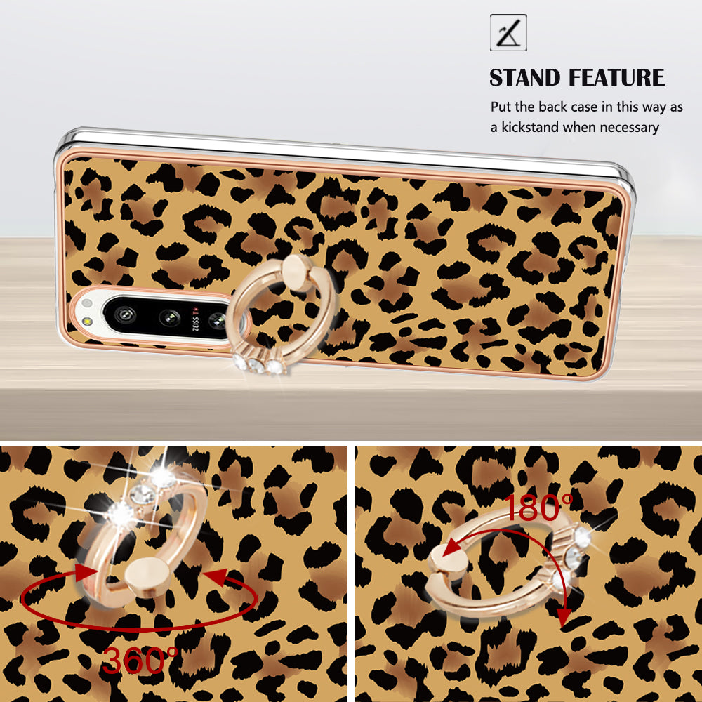 YB IMD Series-20 Style D Kickstand Phone Cover for Sony Xperia 5 IV 5G 2.0mm IMD Pattern Electroplating TPU Cover