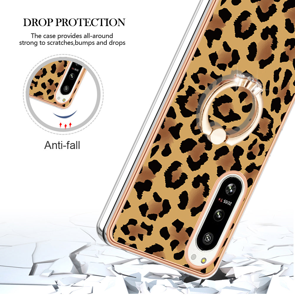 YB IMD Series-20 Style D Kickstand Phone Cover for Sony Xperia 5 IV 5G 2.0mm IMD Pattern Electroplating TPU Cover