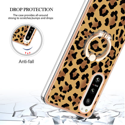 YB IMD Series-20 Style D Kickstand Phone Cover for Sony Xperia 5 IV 5G 2.0mm IMD Pattern Electroplating TPU Cover