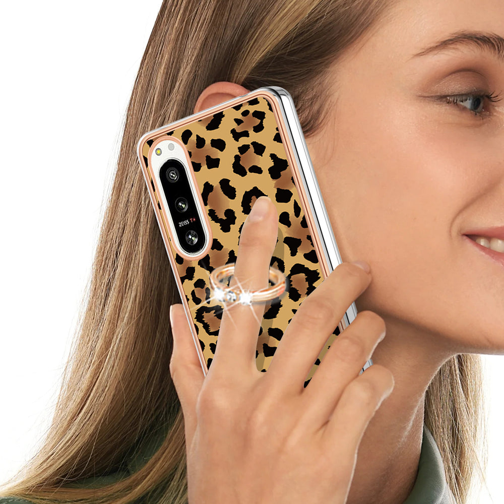 YB IMD Series-20 Style D Kickstand Phone Cover for Sony Xperia 5 IV 5G 2.0mm IMD Pattern Electroplating TPU Cover