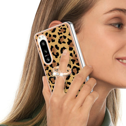 YB IMD Series-20 Style D Kickstand Phone Cover for Sony Xperia 5 IV 5G 2.0mm IMD Pattern Electroplating TPU Cover