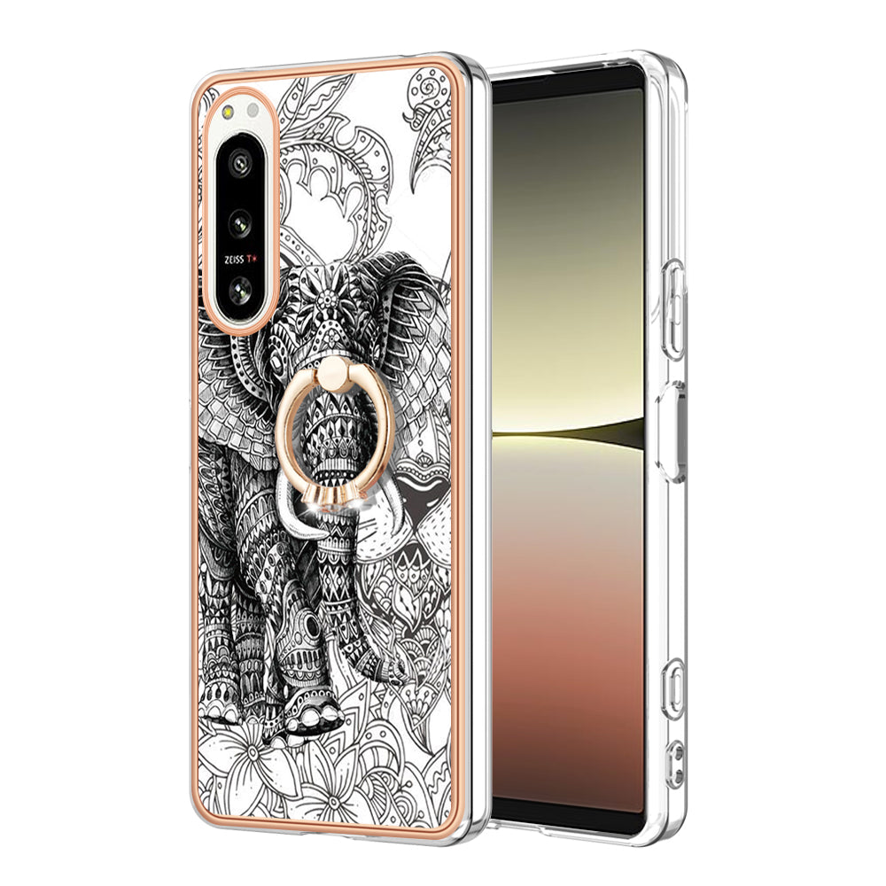 YB IMD Series-20 Style D Kickstand Phone Cover for Sony Xperia 5 IV 5G 2.0mm IMD Pattern Electroplating TPU Cover