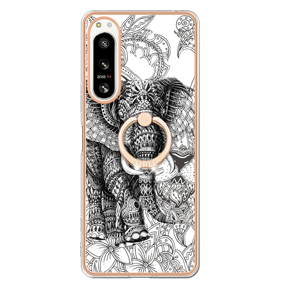 YB IMD Series-20 Style D Kickstand Phone Cover for Sony Xperia 5 IV 5G 2.0mm IMD Pattern Electroplating TPU Cover