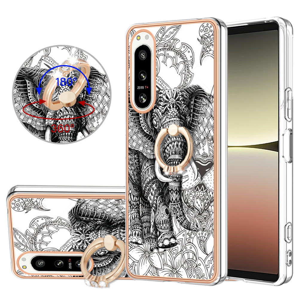YB IMD Series-20 Style D Kickstand Phone Cover for Sony Xperia 5 IV 5G 2.0mm IMD Pattern Electroplating TPU Cover