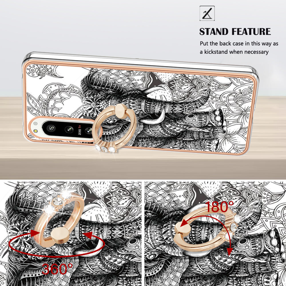 YB IMD Series-20 Style D Kickstand Phone Cover for Sony Xperia 5 IV 5G 2.0mm IMD Pattern Electroplating TPU Cover