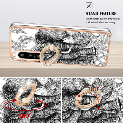 YB IMD Series-20 Style D Kickstand Phone Cover for Sony Xperia 5 IV 5G 2.0mm IMD Pattern Electroplating TPU Cover