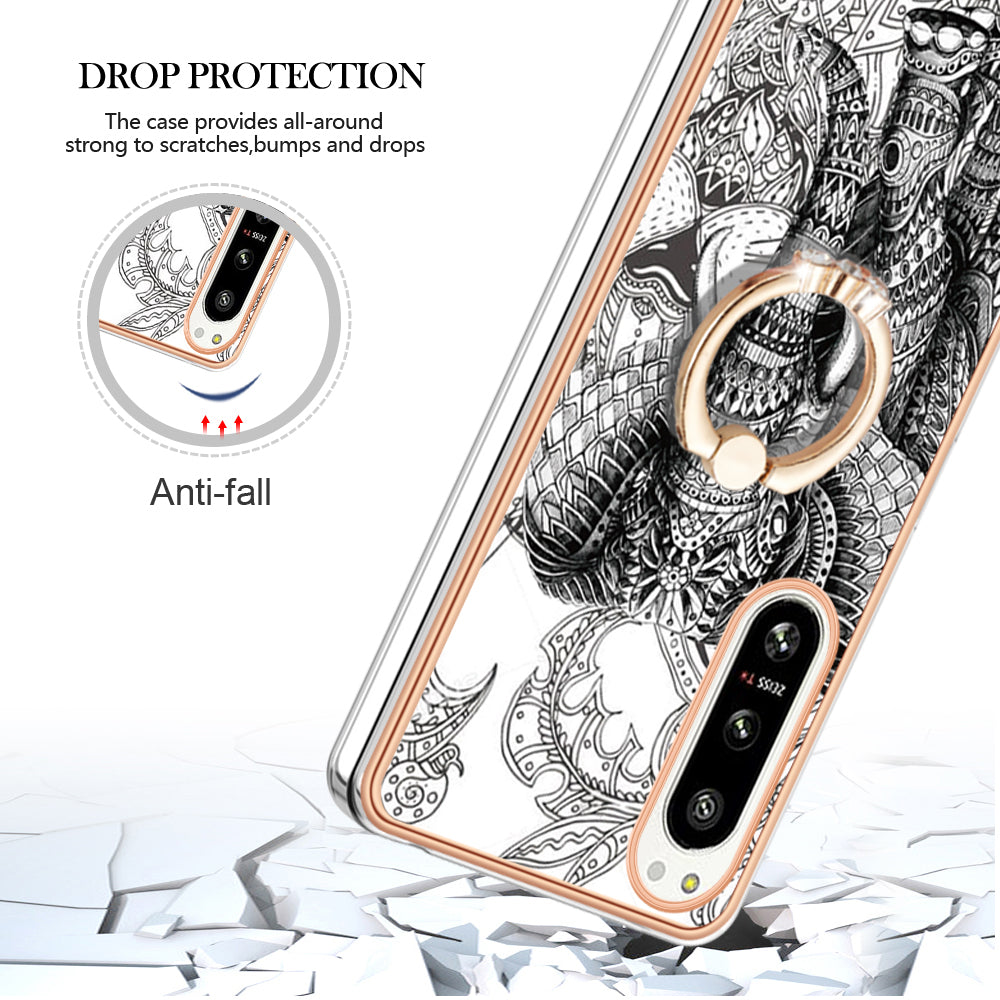 YB IMD Series-20 Style D Kickstand Phone Cover for Sony Xperia 5 IV 5G 2.0mm IMD Pattern Electroplating TPU Cover
