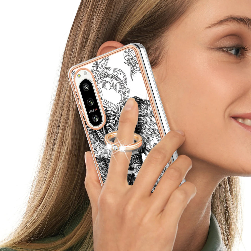 YB IMD Series-20 Style D Kickstand Phone Cover for Sony Xperia 5 IV 5G 2.0mm IMD Pattern Electroplating TPU Cover