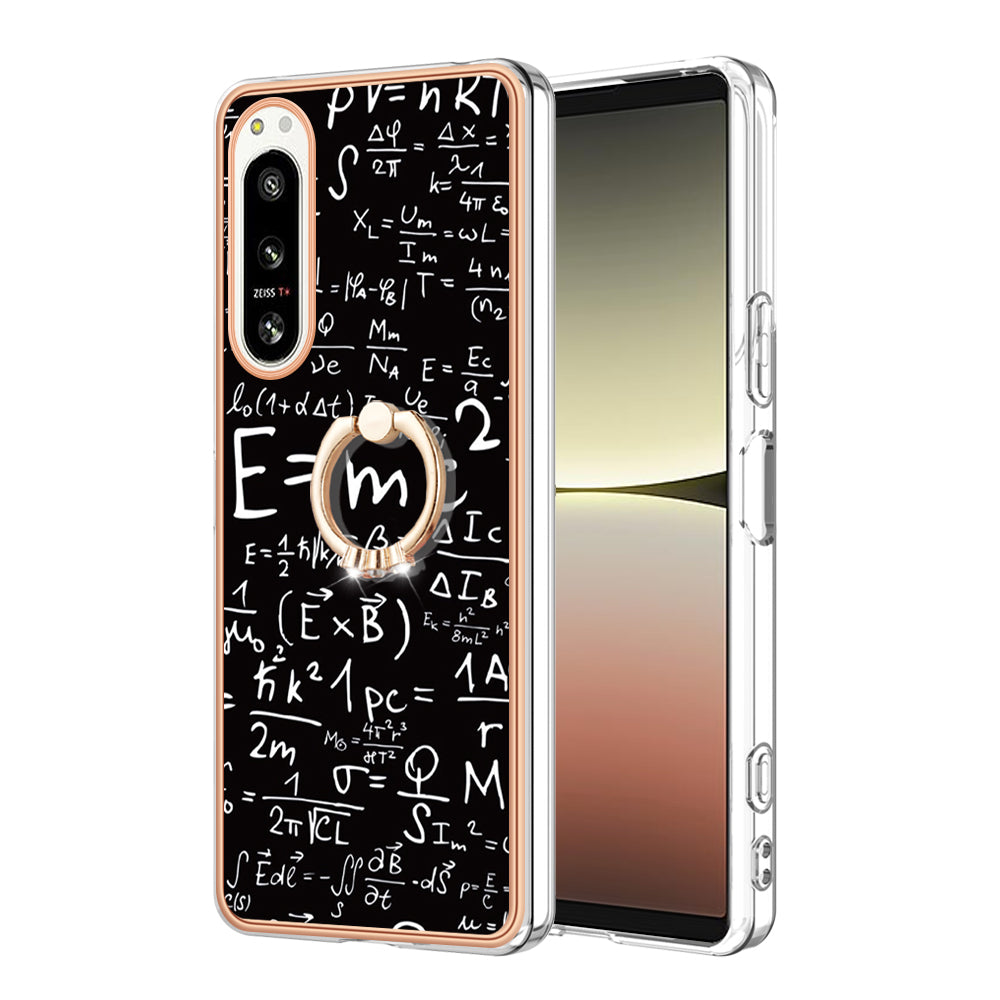 YB IMD Series-20 Style D Kickstand Phone Cover for Sony Xperia 5 IV 5G 2.0mm IMD Pattern Electroplating TPU Cover