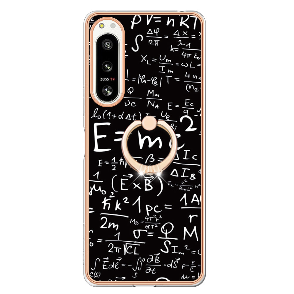YB IMD Series-20 Style D Kickstand Phone Cover for Sony Xperia 5 IV 5G 2.0mm IMD Pattern Electroplating TPU Cover