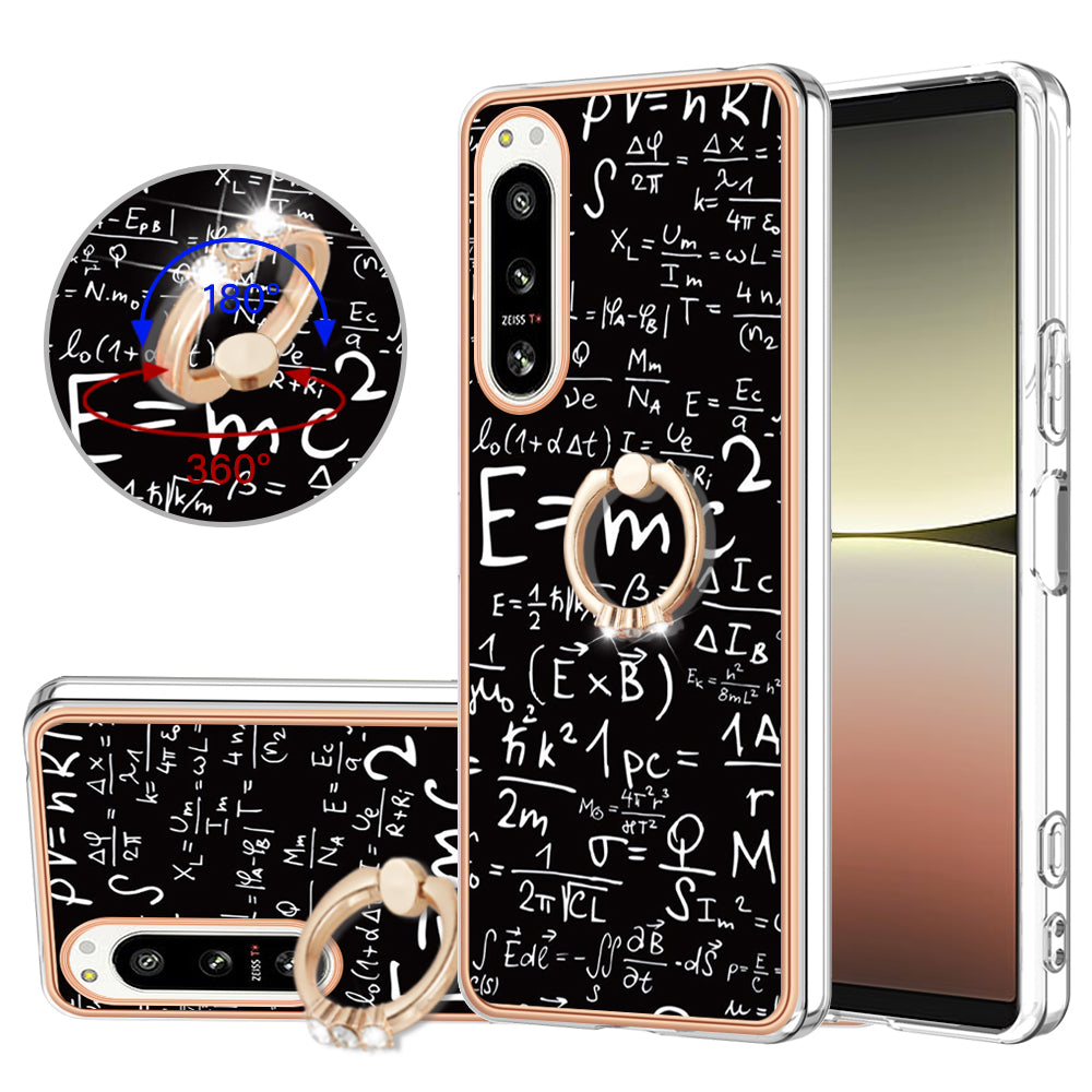 YB IMD Series-20 Style D Kickstand Phone Cover for Sony Xperia 5 IV 5G 2.0mm IMD Pattern Electroplating TPU Cover