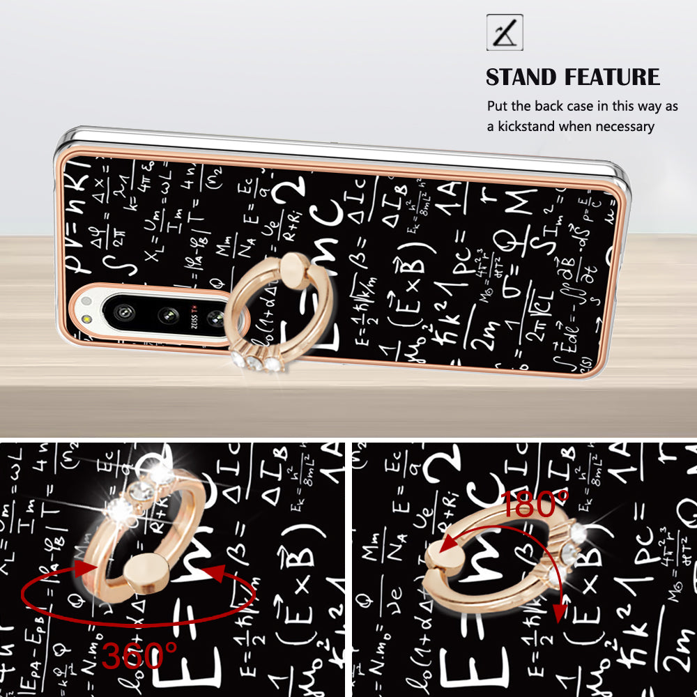 YB IMD Series-20 Style D Kickstand Phone Cover for Sony Xperia 5 IV 5G 2.0mm IMD Pattern Electroplating TPU Cover