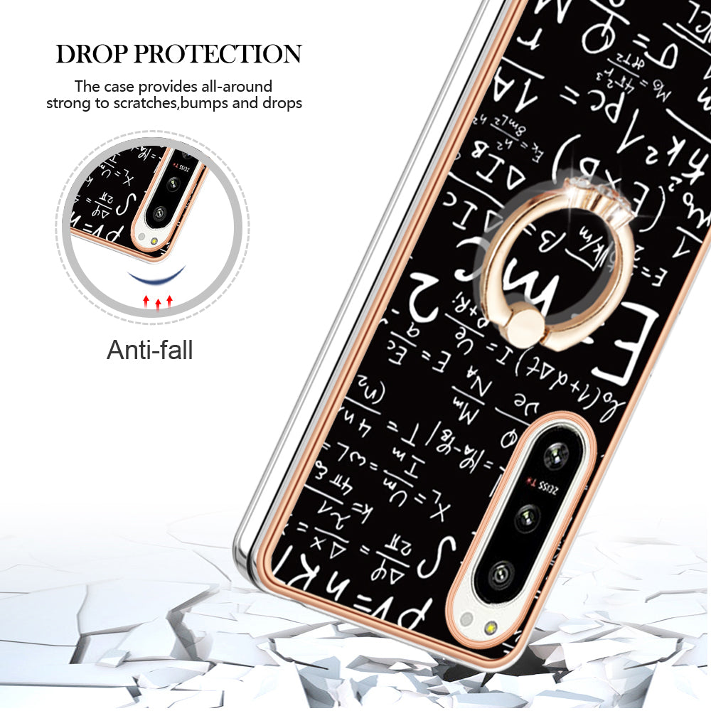 YB IMD Series-20 Style D Kickstand Phone Cover for Sony Xperia 5 IV 5G 2.0mm IMD Pattern Electroplating TPU Cover