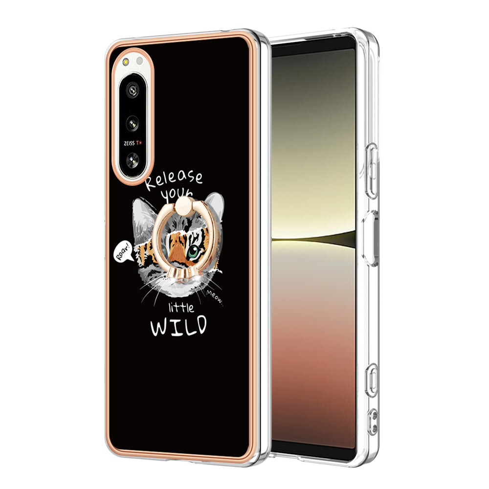 YB IMD Series-20 Style D Kickstand Phone Cover for Sony Xperia 5 IV 5G 2.0mm IMD Pattern Electroplating TPU Cover
