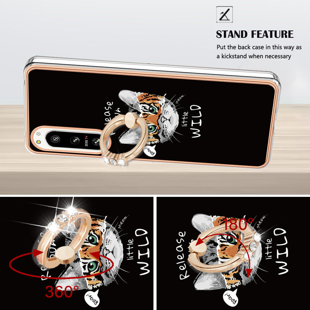 YB IMD Series-20 Style D Kickstand Phone Cover for Sony Xperia 5 IV 5G 2.0mm IMD Pattern Electroplating TPU Cover